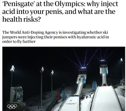 El "penisgate", reflejado en la prensa británica; The Guardian retrató el tema en profundidad antes del inicio de los Juegos Olímpicos de Invierno