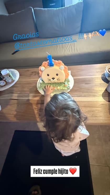 El pequeño sopló las velitas con una torta en forma de león (Foto: Instagram @nikitaneumannoficial)