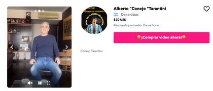 El perfil de Alberto "Conejo" Tarantini en la plataforma de saludos