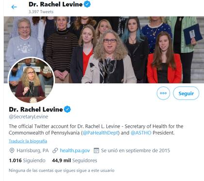 El perfil de la doctora Rachel Levine en twitter.