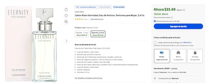 El perfume Eternity tenía un precio inicial de US$88 y pasa a estar disponible por US$33,49, con un ahorro total de US$54,51