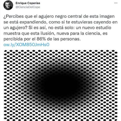 El periodista científico español Enrique Coperías informa sobre el estudio sobre esta particular ilusión óptica en su cuenta de Twitter