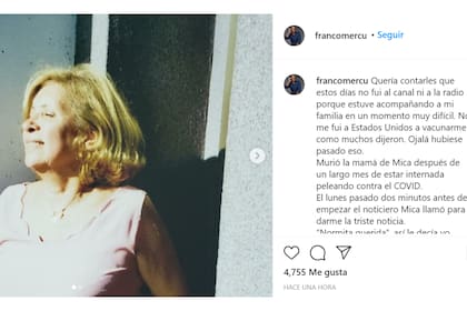 El periodista de TN compartió las desgarradoras palabras en su cuenta de Instagram