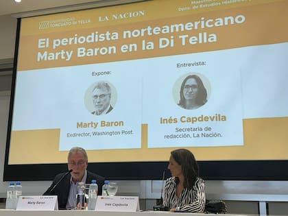 El periodista norteamericano Martin Baron -exdirector del Washington Post- en diálogo con Inés Capdevila, secretaria de Redacción de LA NACION. El autor de "Frente al poder. Trump, Bezos y el Washington Post" en una de las actividades de la Maestría LN/UTDT