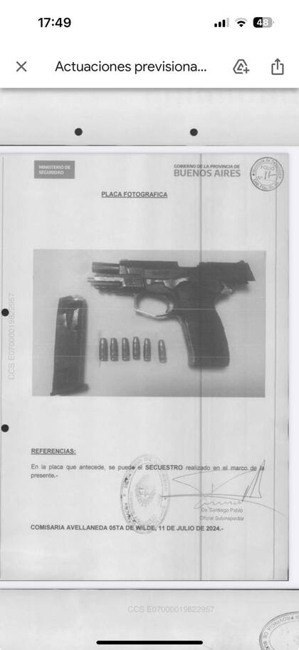 El peritaje del arma del policía Juan Alberto García Tonzo, acusado de matar a Bastián Escalante Montoya en Wilde