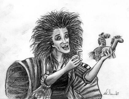El personaje de Levenia, una actriz abatida por el uso de psicofármacos, según la mirada del ilustrador que estuvo presente en la función del penal