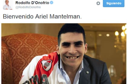 El "photoshop" de la cuenta de Twitter de D´Onofrio, anunciando la llegada de Mantelman