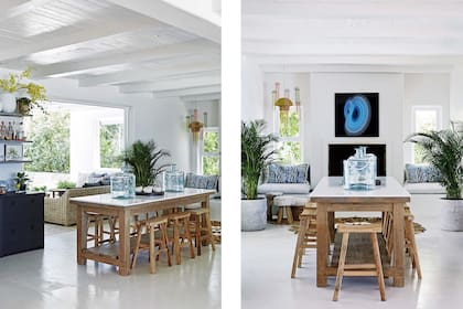 Acentos azules y negros ponen la nota expresiva en la luminosa caja blanca dominada por tonos y materiales naturales.