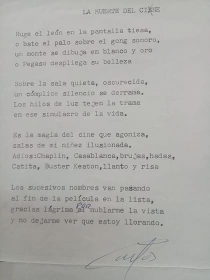 El poema completo que Carlos Suez le dedicó a la "muerte del cine"