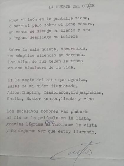 El poema completo que Carlos Suez le dedicó a la "muerte del cine"