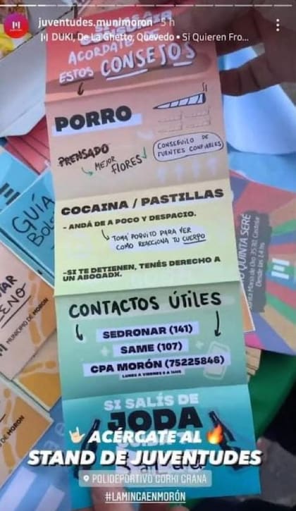 El polémico folleto sobre consumo de drogas que repartió el municipio de Morón (Foto: Twitter)