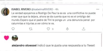 El polémico mensaje contra Camila Homs, al cual Alejandro Stoessel le dio like en Twitter