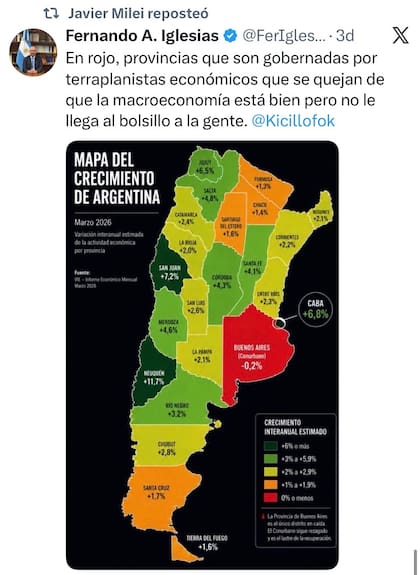 El polémico tuit de Fernando Iglesias difundido por Milei