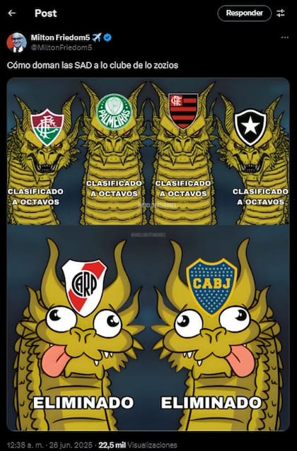 El polémico tuit que menciona erróneamente a los clubes de Brasil, a River y a Boca