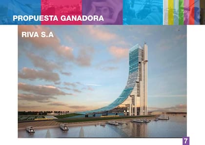 El polo audiovisual proyectado por la empresa constructora RIVA, de más de 300 metros de altura y con forma inspirada en la República Argentina