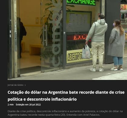 El portal brasilero O Globo fue uno de los que se hizo eco de la crisis en la Argentina