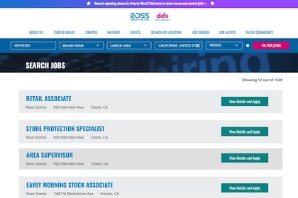 El portal de empleo de Ross Dress for Less muestra cientos de vacantes disponibles en sus tiendas y centros de distribución (Foto jobs.rossstores.com)