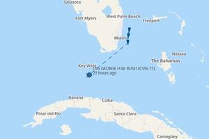 El portaviones de propulsión nuclear USS George H. W. Bush se encuentra situado a una distancia aproximada de 60 millas náuticas al norte de Varadero, en Cuba, según la plataforma de posicionamiento marítimo Marine Traffic