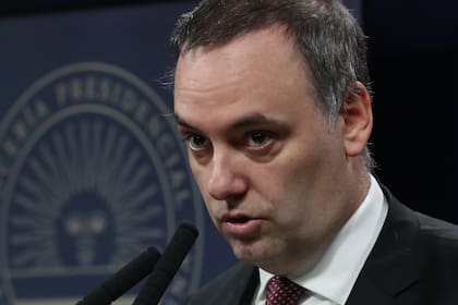 El portavoz presidencial Manuel Adorni en la conferencia de prensa