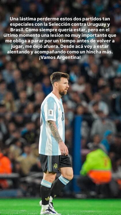 El poseo de Lionel Messi en Instagram acerca del motivo por el que fue desafectado de la convocatoria para la fecha FIFA