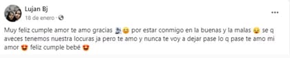 El post del 18 de enero de Luján Rigoni en referencia a Benjamín Molina