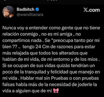 El post que publicó Nara en X tras los rumores de infidelidad de Migueles y que más tarde eliminó