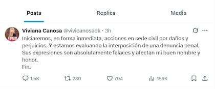 El poste de Viviana Canosa en X tras las declaraciones de Fabiola Yañez en LAM
