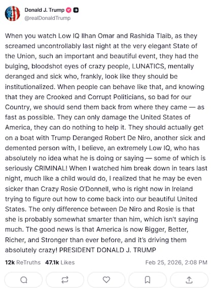 El posteo completo de Trump contra Robert De Niro
