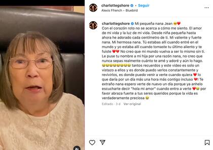 El posteo con el que Charlotte Crosby se despidió de su abuela