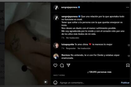 El posteo con el que la China Suárez anunció su separación de Rusherking