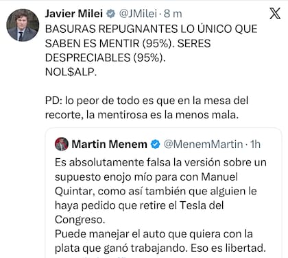 El posteo de Milei