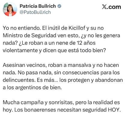El posteo de Bullrich