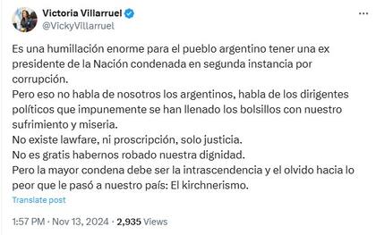 El posteo de Villarruel