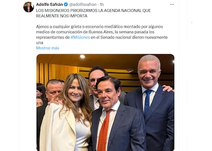 El posteo de Adolfo Safrán, justificando el voto de los senadores misioneros, quienes sorprendieron a todo el país al oponerse a ficha limpia a último momento.
