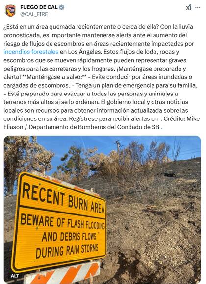 El posteo de advertencia del Departamento de Bomberos de California