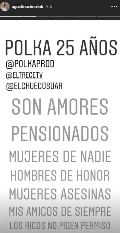 El posteo de Agustina Cherri en sus stories
