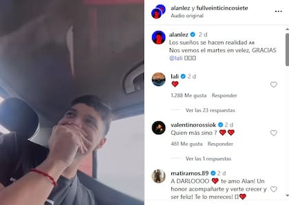 El posteo de Alan Lez antes de su presentación en el Vélez como telonero de Lali Espósito