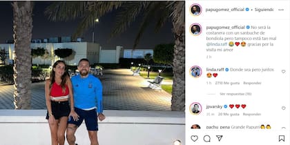 El posteo de Alejandro "Papu" Gómez en su cuenta de Instagram junto a Linda Raff