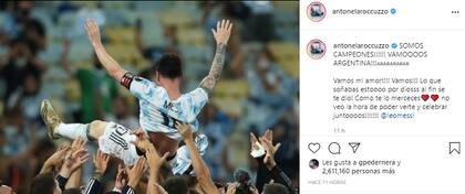 El posteo de Antonela dedicado a Messi tras la victoria. Fuente: Instagram