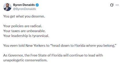 El posteo de Byron Donalds contra Hochul