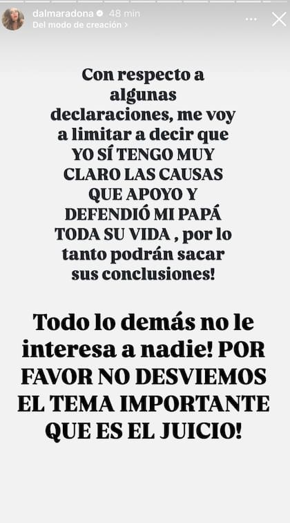 El posteo de Dalma Maradona en Instagram