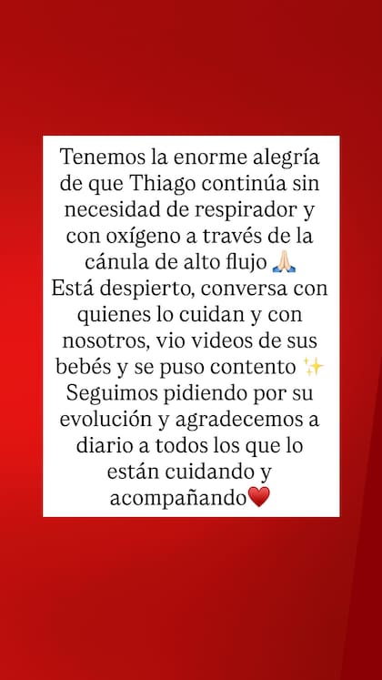 El posteo de Daniela Celis sobre la salud de Thiago Medina en redes sociales