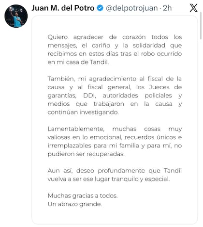 El posteo de Del Potro