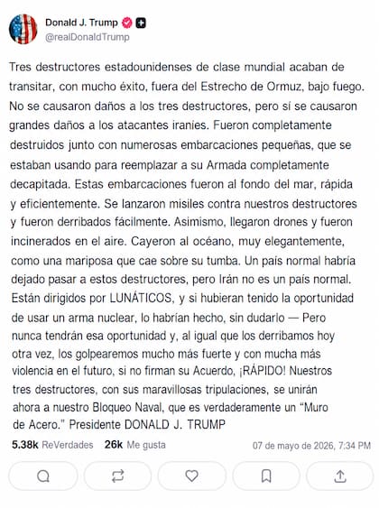 El posteo de Donald Trump en Truth Social