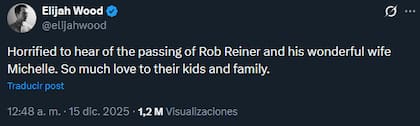 El posteo de Elijah Wood dedicado a Rob Reiner y su mujer
