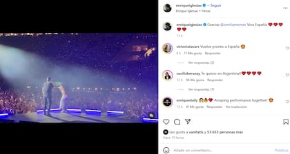 El posteo de Enrique Iglesias en agradecimiento a Emilia Mernes