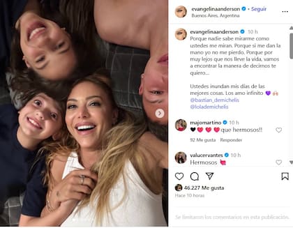 El posteo de Evangelina Anderson con sus hijos