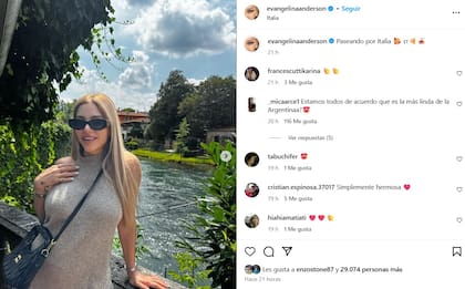 El posteo de Evangelina Anderson de vacaciones por Italia