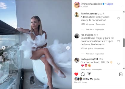 El posteo de Evangelina se llenó de comentarios (Foto: Captura Instagram @evangelinaanderson)