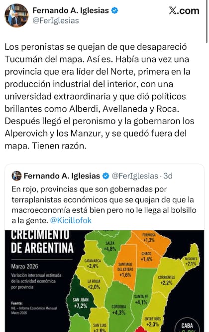 El posteo de Fernando Iglesias